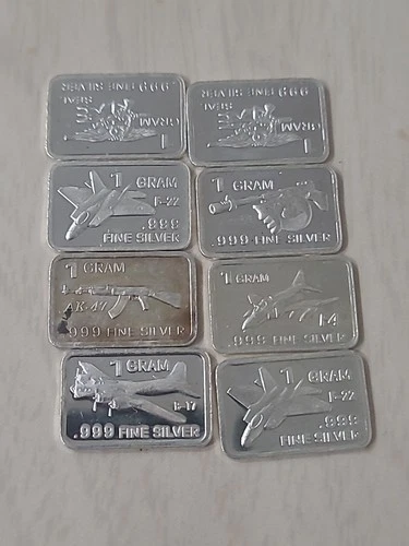 Lot Of 8 1 Gram .999 Fine Silver Bars