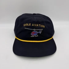 Vintage Eagle Aviation Hat Cap Strap Back Navy Rope Helicopter Logo 90s Dun Mor
