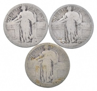Lot of 3 1916 or 1917 Type 1 Reverse! Standing Liberty Quarter Mystery 696