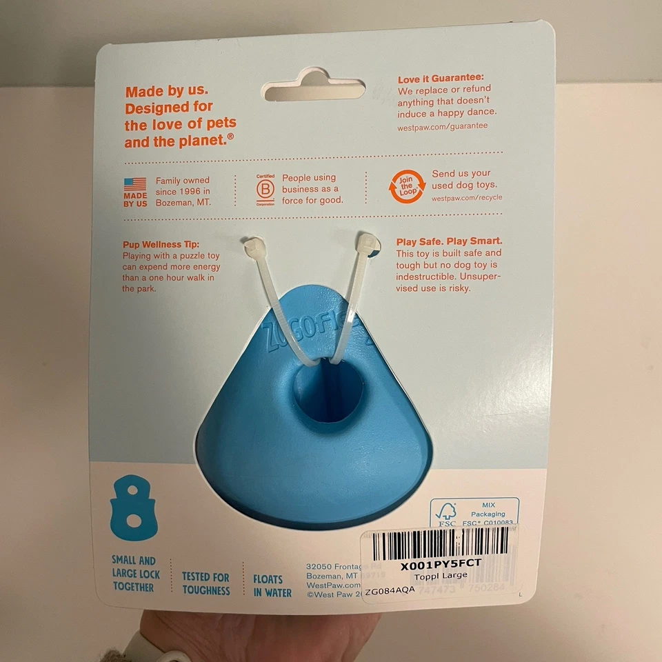 Juguete dispensador de golosinas West Paw Zogoflex Toppl para perro, grande 4 pulgadas, azul Foto 4 de 4