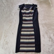 Nine West Dress Womens 2 Black Chevron Jacquard Sleeveless Sheath Knee Length