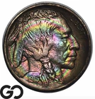 1913-D Buffalo Nickel, Type 2, STUNNING Rainbow Toner, Solid Gem BU++