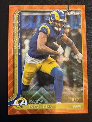 PUKA NACUA 2025 Topps Chrome Football #166 Orange Wave 18/25 SSP Rams