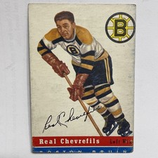 1954-55 Topps Hockey Card #6 Real Chevrefils - Boston Bruins (VG) cut error