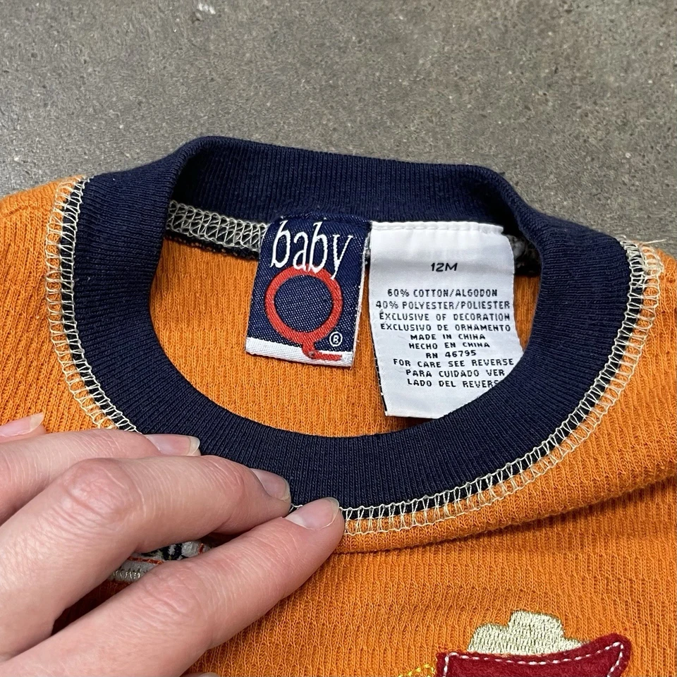 Camiseta Vintage Baby Q Construcción Bordada Patchwork Manga Larga 12 Meses Foto 4 de 4