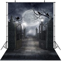 Halloween Horror Backdrop 5x7ft Full Moon Gloomy Woods Graveyard 5ft x 7ft
