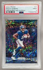 110443763 Malik Nabers 2024 Panini Prizm #21 No Huddle Fireworks Rookie RC PSA 9