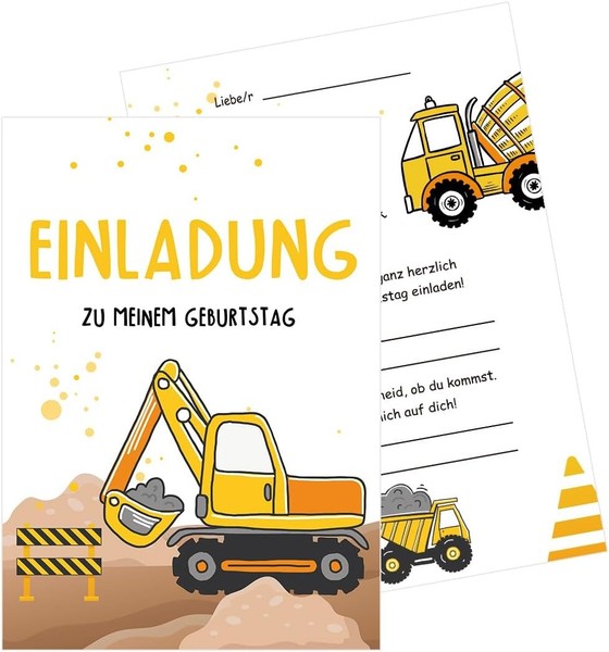 Bagger Einladungskarten 12 StüCk Kindergeburtstag Partyeinladungen Junge MäDchen-image