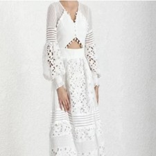 L'ATISTE White Dressy eyelet open skin maxi dress