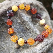 Bracciale perle rosa ambra baltica naturale gioielli fatti a mano regalo...