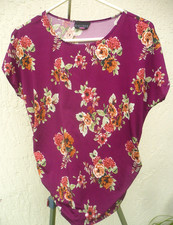 DISCREE USA MADE BEIGE ORANGE FLORAL MUROON BURGUNDY L FALL BLOUSE RUCHED SIDE