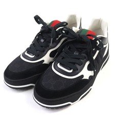 Pristine GUCCI sneakers Reweb GG canvas Sherry line black leather 39.5 807057
