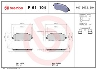 P 61 104 Brembo Bremsbelagsatz, Scheibenbremse FüR CitroËN,Fiat,Lancia,Peugeot