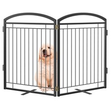 Full Metal Free Standing Dog Gate with Door for Indoor Outdoor, 48'' Extra Wi...