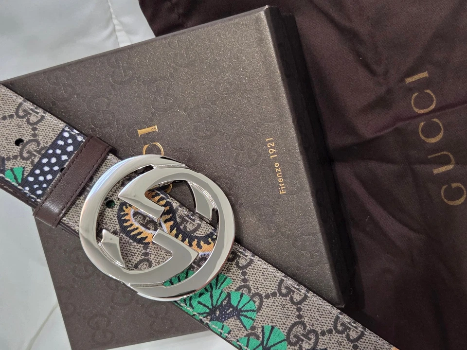 Auténtico Cinturón Gucci Tigre Marrón Monograma Plateado Talla 40-44 115cm Foto 4 de 4