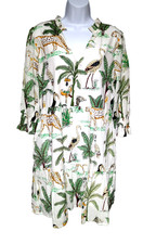 NEW Charlee Alexis Dress White Safari Jungle Pockets Tiered 3/4 Sleeve Size L
