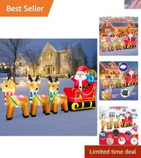 Stunning 12ft Christmas Inflatable Santa Sleigh  Reindeer   Waterproof Fun 