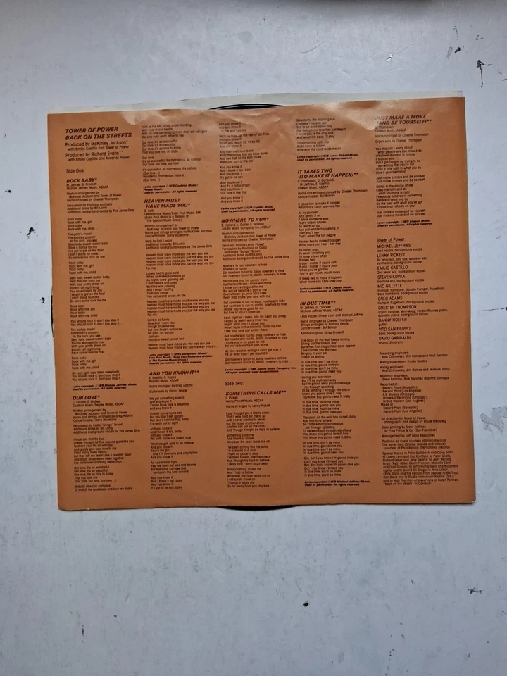 Vinyl Record LP Tower of Power Back on the Streets VG Foto 4 de 4