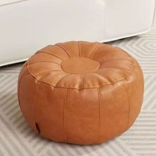 Unstuffed Faux Leather Round Footstool Cover Pouf Storage Ottoman Stool Cover UK