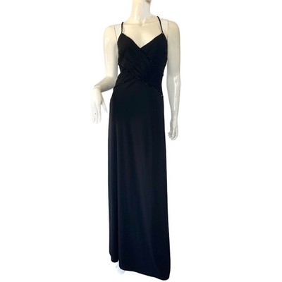 JS Boutique Y2K Black Beaded Pleated V-Neck Formal Evening Gown Wimsy Dress 6