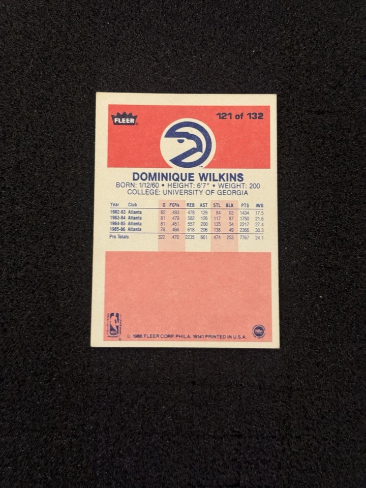 1986-87 Fleer Basketball #121 Dominique Wilkins RC Rookie Card Hawks HOF - Image 2 of 2