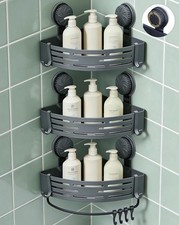 3 Pack Plastic Corner Shower Caddy with Twist-Lock Suction Cups a Pre-Appli...