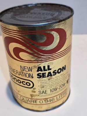 Vintage Conoco All Season Motor Oil Paper/Fiber Quart Oil Can Full Non-opened
