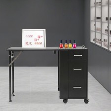 Rolling Nail Desk Folding Mobile Manicure Table W/ Drawer for Beauty Salons Use