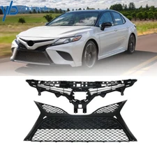 For 2018-2020 Toyota Camry Front Upper&Lower Grille Grill Gloss Black W/O holes