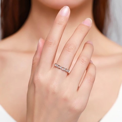 925 Sterling Silver CZ Geometric Design Ring for Women Wedding Silver Ring Gift - Picture 4 of 4
