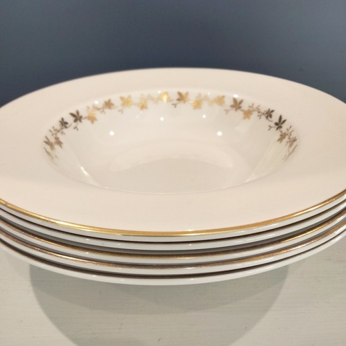 Royal Doulton Citadel Rimmed Soup Bowls x 5 White & Gold Vines England - Picture 9 of 12