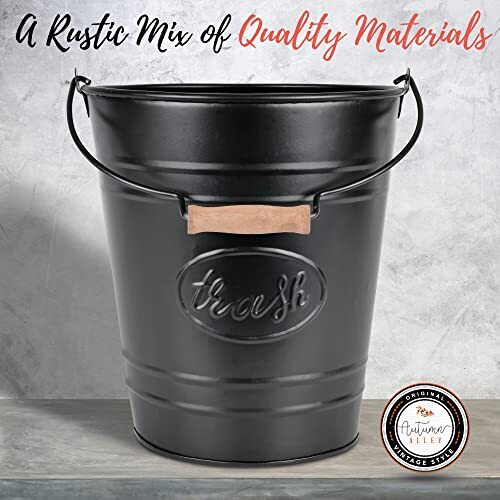 Black Farmhouse Bathroom Trash Can Rustic Waste Basket For Bedroom ...