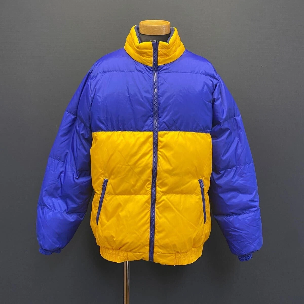 Veste bouffante réversible suprême jaune bleu XL duvet de canard bouffant vintage