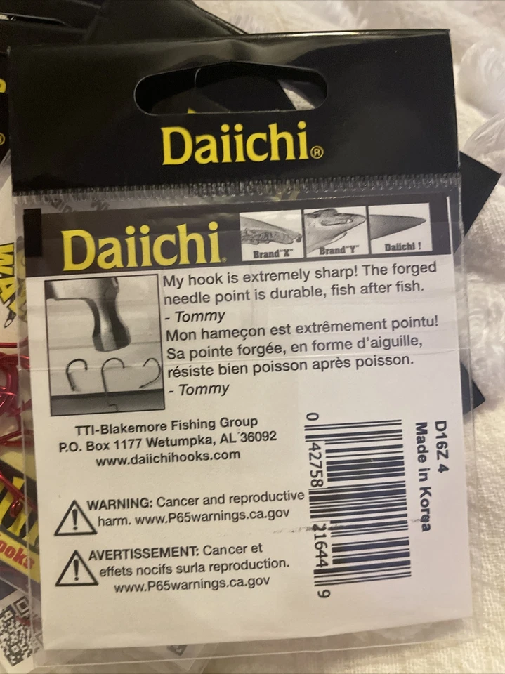 66ct Daiichi красный судак осьминог крючки - размер 4 рыболовства кровоточащая приманка новый с Ярлыками - Изображение 3 из 4