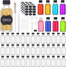  Pack of 72 2Oz Small Clear Glass Bottles 60Ml with Lids Boston round Travel B