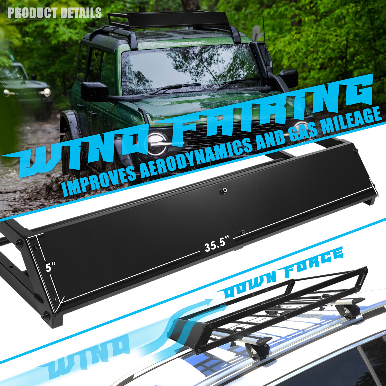 43"X35.5"Roof Rack Top Cargo Luggage Carrier Basket+Wind Fairing