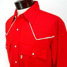 Vtg 80s LEVI'S Olympic Games Red Western Snap Up Long Sleeve Shirt Men's L FLAW 