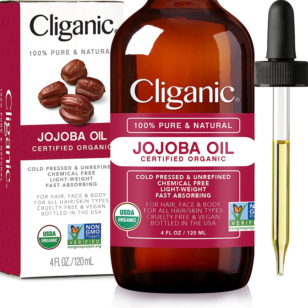 Cliganic Organic Jojoba Oil - 100% Pure, 4oz - Moisturizing Oil for Face, Hair