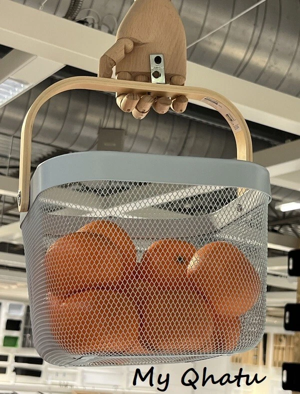 IKEA RISATORP Cesta de Alambre Azul, Mango de Madera Frutas Verduras Cuenco 9 3/4 x10 1/4 x7 " Foto 4 de 4