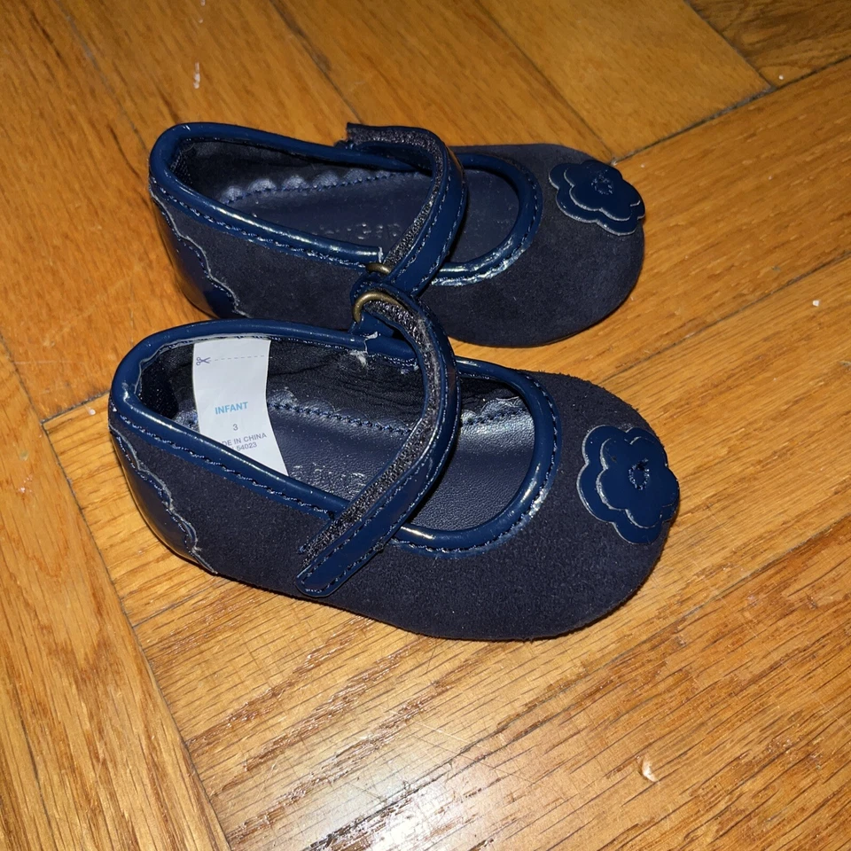 Baby Gap Infantil Talla 3 Cuero Mary Jane Suela de Goma Azul Marino Clásico Zapatos Vestido Foto 2 de 4