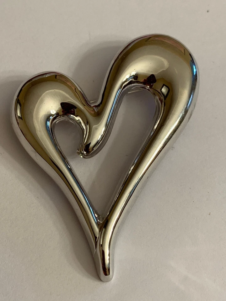 Monet Puffy Heart 2.5” Large 1980’s Iconic Shiny Silver Vintage Brooch Jewelry