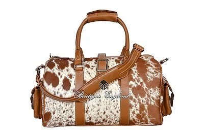 SMART RANGE Luxury Ladies Medium Tan COW Fur Real Cow Hide Leather Weekend Holdall Bag