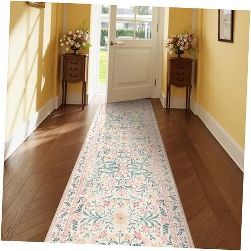 Boho Hallway Runner Rug 2x6,Floral Kitchen Runner Rugs Non 2' x 6' Blush Pink