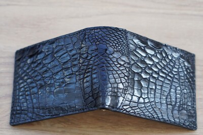 Money Clip Genuine Crocodile Skin Leather Bifold Men's Wallet Real Black  #F4