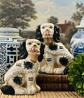 Pair Of Vintage Staffordshire Style King Charles Spaniel Dogs W/ Flower Baskets