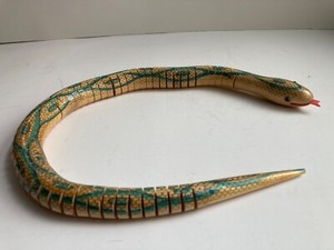 20” VTG Wood Snake/Serpent Articulates/MOVES/Rattle Noise/TOY FOKE ART Handmade