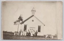 Vtg RPPC Post Card Church with Children Out Front C52