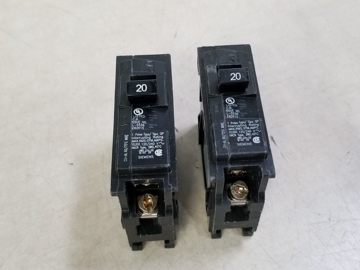 LOT OF 2 - SIEMENS 20A SINGLE POLE CIRCUIT BREAKER TYPE-QP L-5538 | eBay