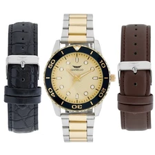 Gianello Regal Two Tone Interchangeable 3 Strap Watch Set