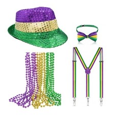 Mardi Gras Celebration Costume Set Fedora Hat Masquerade Party Festival Supplies